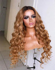Ombre Honey Blonde Loose Wave 13x4 Lace Front Wigs 4x4 Lace Closure Human Hair Wig