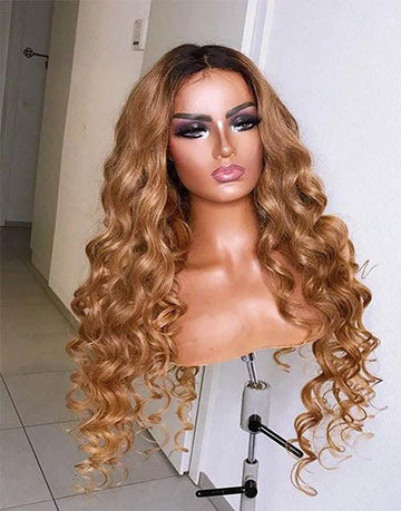 Ombre Honey Blonde Loose Wave 13x4 Lace Front Wigs 4x4 Lace Closure Human Hair Wig