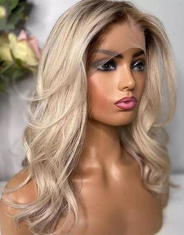 Ombre Ash Blonde Wavy 13x4 Lace Front Wig HD Lace Glueless Human Hair Wig