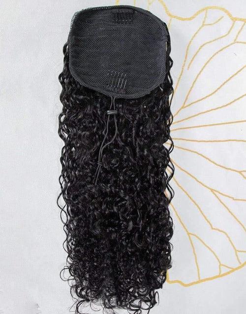 Water Wave Drawstring Ponytail 30inch Long Brazilian Human Hair Extensions