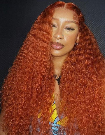 TIKTOK #350 Ginger Color Curly 13x4 Lace Wig Glueless Pre Plucked Human Hair Wigs