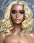#613 Blonde Short Wavy 13x4 Lace Front Bob Glueless Human Hair Wig