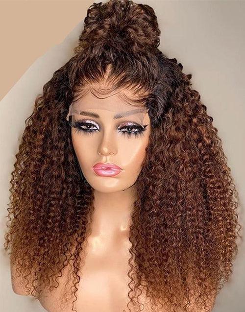 Glueless Transparent Lace Brown Curly 13x4 Lace Front Wig 5x5 Lace Human Hair Wig