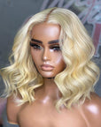 #613 Blonde Short Wavy 13x4 Lace Front Bob Glueless Human Hair Wig