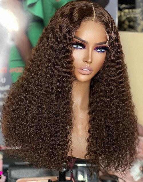 Dark Brown Curly 13x4 Lace Front Wig HD Lace Glueless 4x4 Lace Wig Human Hair Wigs