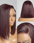 Reddish Purple Glueless Blunt Cut Bob 5x5 Closure Wig 100% Human Hair | Easy Install & Effortless