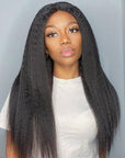 Glueless High Density Kinky Straight 4x4 Closure Lace Long Wig 100% Human Hair