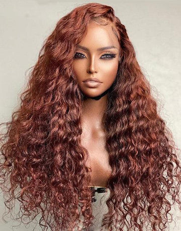 Reddish Brown Water Wave 13x4 Lace Front Wig Gluesless 4x4 Lace Wig Human Hair Wig