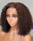 Brown Colored Curly 13x4 Lace Front Bob Wig Glueless 5x5 Bob Human Hair Wig