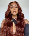 Reddish Brown Color Body Wave 13x4 Lace Front Human Hair Wig Auburn Copper
