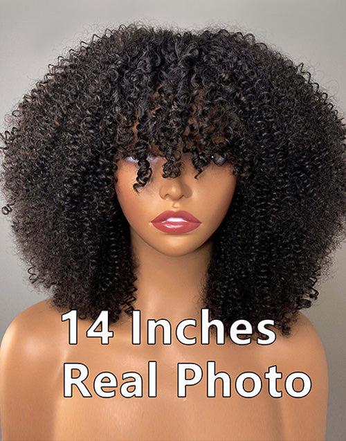 Double Drawn 4b 3C Afro Kinky Curly Bob Wigs With Bangs Capless Fringe Human Hair Wigs