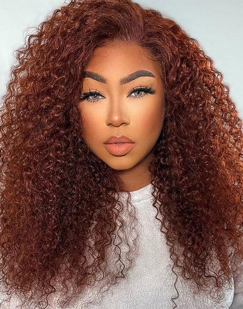 14" Reddish Brown Curly 13x4 Lace Frontal Human Hair Wig