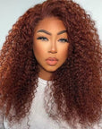 14" Reddish Brown Curly 13x4 Lace Frontal Human Hair Wig