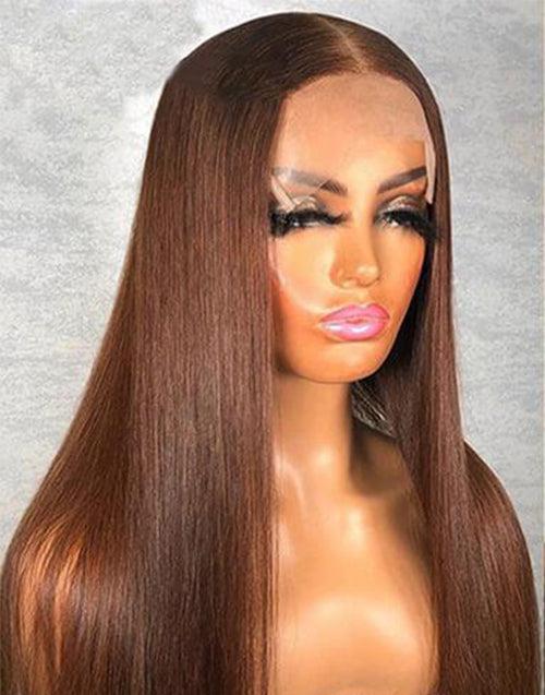 #4 Chestnut Brown Lace Front Human Hair Wigs Brazilian Straight Hair Lace Closure Wigs