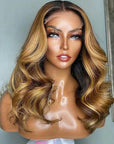 Clear HD Lace Ombre Honey Blonde Body Wave Human Hair Lace Front Wigs With Highlights
