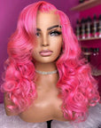 Pink Colored Glueless Body Wave 13x4 Lace Front Human Hair Wig