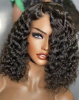 Glueless Invisible Crystal HD Lace Short Deep Curly 13x4 Lace Front Bob Wig 5x5 Lace Human Hair Wig