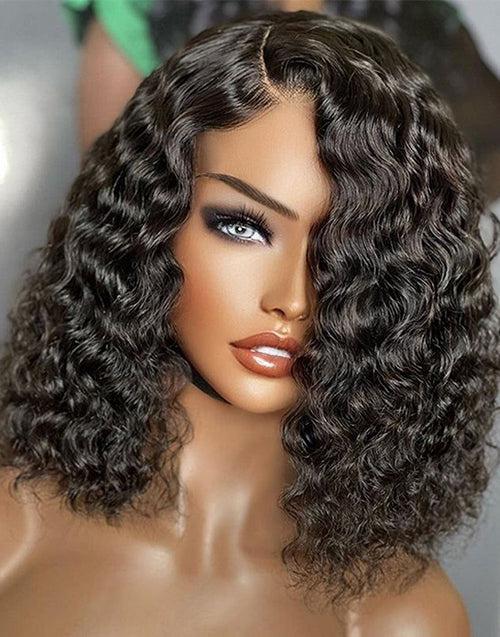 Glueless Invisible Crystal HD Lace Short Deep Curly 13x4 Lace Front Bob Wig 5x5 Lace Human Hair Wig