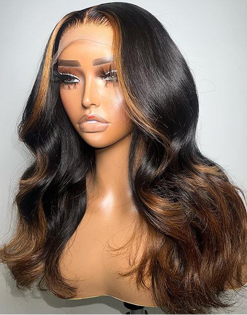Highlight Ombre Brown Wavy 4x4 Lace Wig Glueless HD Lace Human Hair Wig