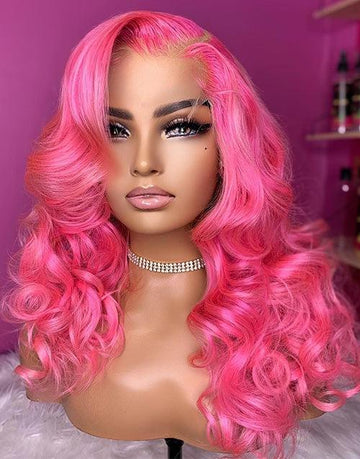 Pink Colored Glueless Body Wave 13x4 Lace Front Human Hair Wig