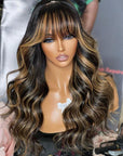 Balayage Honey Blonde Body Wave True Scalp Wig With Bangs Glueless Wig