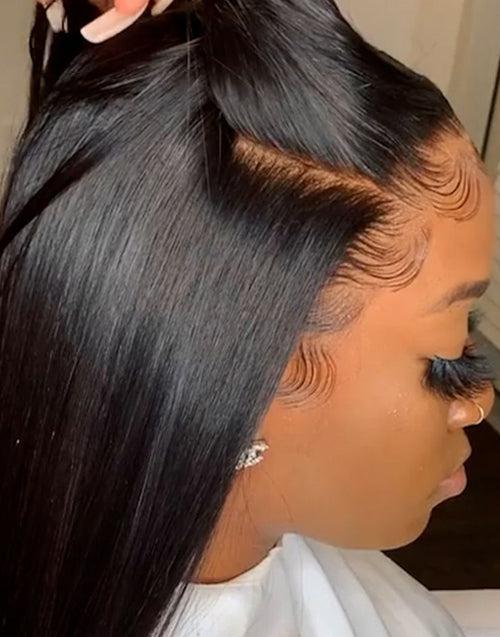 360 Lace Front Wig Silky Straight Brazilian Human Hair Wig Can Do High Bun and Ponytail