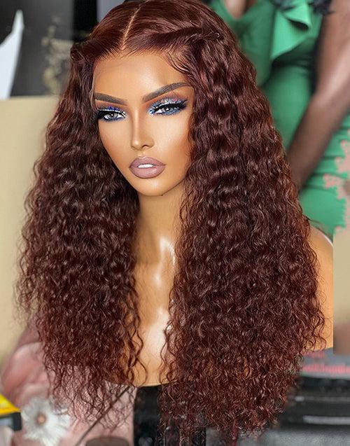 Burgundy Color Curly 13x4 Lace Front Wig Glueless HD Lace 4x4 Lace Human Hair Wig