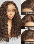 Brown Water Wave 5X5 Closure HD Lace Glueless Mid Part Long Wig 100% Human Hair