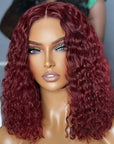 99j Burgundy Curly Bob Transparent Lace Frontal Wigs Lace Closure Wigs