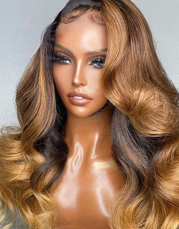 22" Highlight Honey Body Wave 13x4 Lace Front Wigs Human Hair