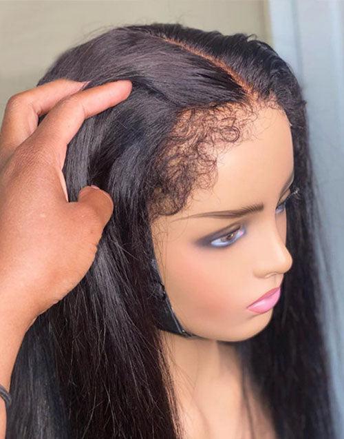 Crystal HD Lace 4C Kinky Edge Baby Hairline Straight 4x4 Lace Wig Glueless Human Hair Wig