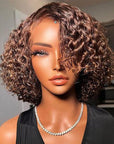 Brown Color Short Curly 13x4 Bob Lace Front Wig Glueless HD Lace Human Hair Wigs