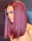 Blunt Cut 99J 13x4 Bob Lace Frontal Wigs 4x4 Burgundy Lace Closure Wig