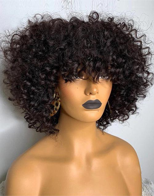 Curly Bob Wigs With Bangs Capless Fringe Human Hair Wigs
