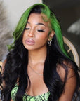Green Skunk Stripe Hair Wig Patch Color Body Wave Hairstyle Lace Front Wigs For Women