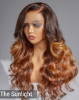 Limited Design | Amanda Honey Brown Highlight 13x4 Frontal Lace Side Part Long Wig 100% Human Hair