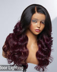 Limited Design | Alyssa Cabernet Ombre 13x4 Frontal Lace Right Side Part Long Wig 100% Human Hair