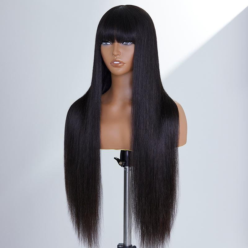 Limited Design | Vanessa Style Silky Straight With Bangs No Lace Glueless Long Wig 100% Human Hair
