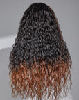 Limited Design | Sweety Brown Tails Highlight Water Wave 13x4 Frontal HD Lace C Part Long Wig 100% Human Hair