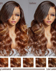 Limited Design | Amanda Honey Brown Highlight 13x4 Frontal Lace Side Part Long Wig 100% Human Hair