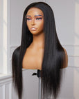 Natural Hairline Yaki Straight 13x4 Frontal Undetectable HD Lace Long Wig 100% Human Hair