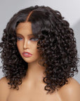 Casual Bouncy Curly 4x4 Closure Lace Glueless Mid Part Short Wig 100% Human Hair