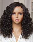 Elegant Shoulder Length Water Wave Minimalist HD Lace Glueless Wig 100% Human Hair