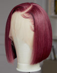 Reddish Purple Side Part Minimalist Lace Bob Wig 100% Human Hair