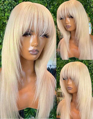 Wolf Cut 613 Blonde Layered Straight Human Hair Wig With Bangs Glueless Human Hair Wig With Fringe