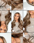 Highlight Platinum Ash Blonde Wavy Human Hair Wig With Dark Roots Body Wave Lace Front Wigs
