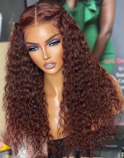Burgundy Color Curly 13x4 Lace Front Wig Glueless HD Lace 4x4 Lace Human Hair Wig