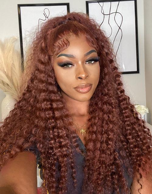 Reddish Brown Colored Deep Curly 4x4 Lace Closure Wig HD Lace 13x4 Lace Front Human Hair Wigs