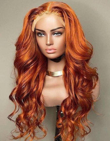 Ginger Orange Color Glueless 13X4 Frontal Lace Wig 4x4 Closure Wig