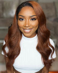 Reddish Brown Loose Wave 5x5 Closure Lace Glueless Side Part Long Wig 100% Human Hair